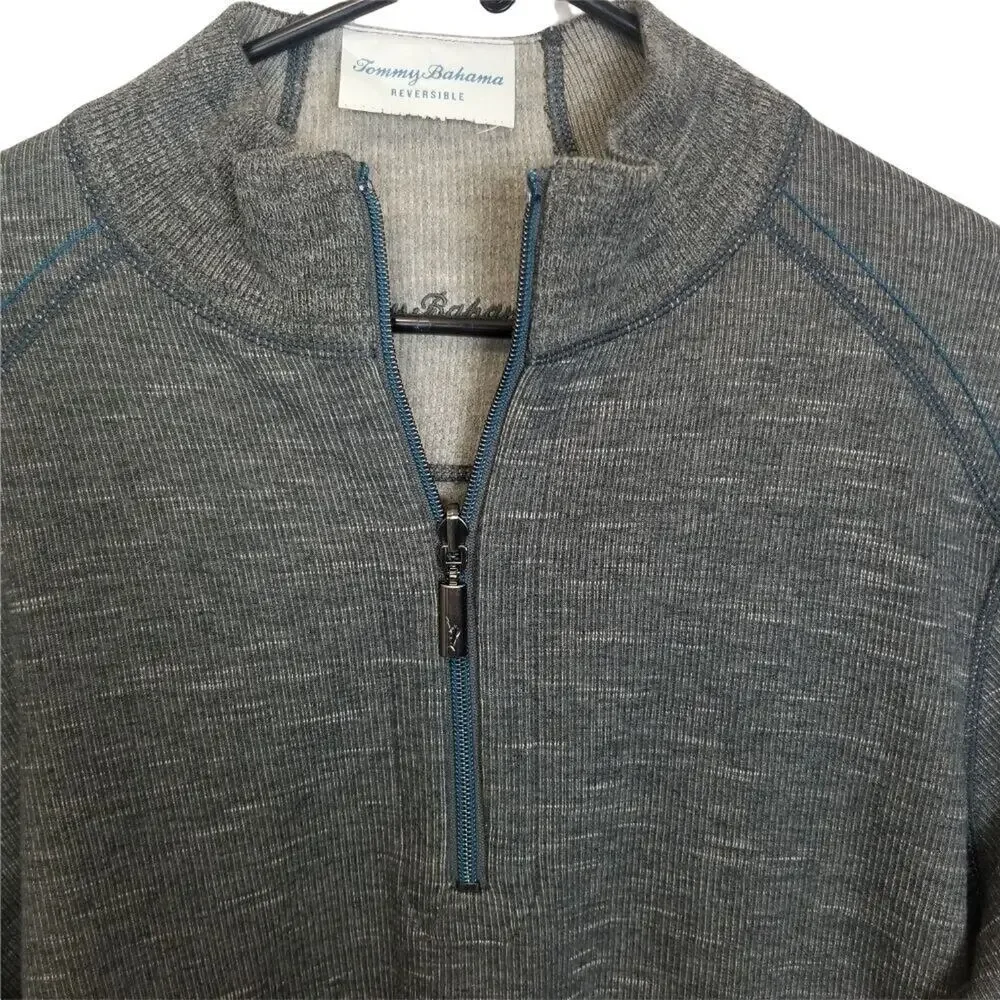 Tommy Bahama Mens Pullover Reversible Sweater Size L Minimalist 1/4 Zip Preppy